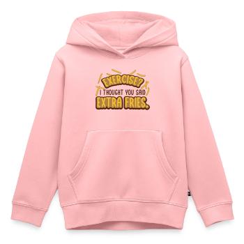 Exercice Extra Fries Citation - Sweat Premium à capuche enfant bio - rose - Devant - AI Model Kid Female (0cm)