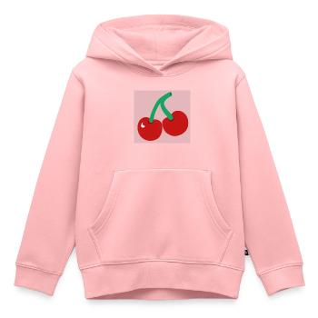 Cerises dans un carré rose - Sweat Premium à capuche enfant bio - rose - Devant - AI Model Kid Female (0cm)