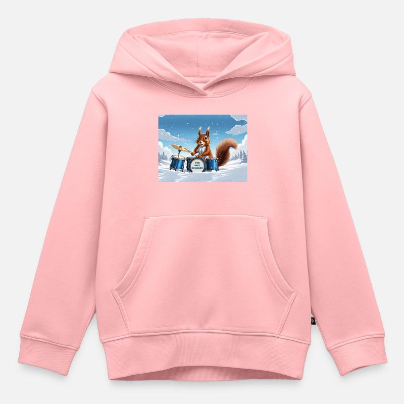 Ecureuil joue de la batterie - Sweat Premium à capuche enfant bio - rose