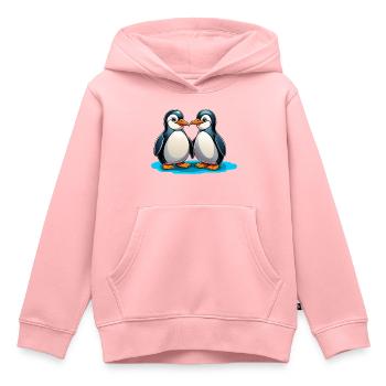 Deux pingouins - Sweat Premium à capuche enfant bio - rose - Devant - AI Model Kid Female (0cm)
