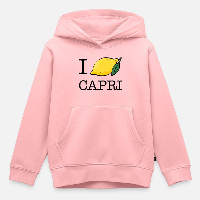 J'adore la typographie Capri Italie - Sweat Premium à capuche enfant bio - rose