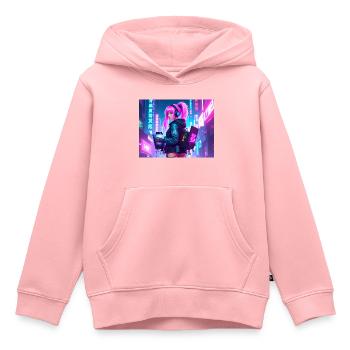 Cyber DJ Coder – Beats, Bytes & Blinks - Kinder Premium Organic Hoodie - Rosa - Vorne - AI Model Kid Female (0cm)