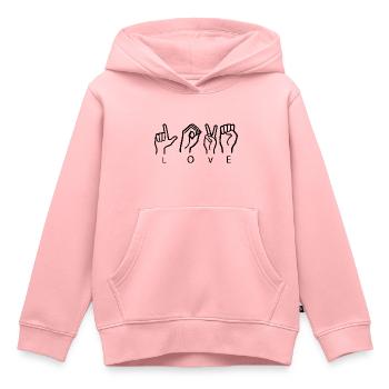 Love Langue des signes - Sweat Premium à capuche enfant bio - rose - Devant - AI Model Kid Female (0cm)