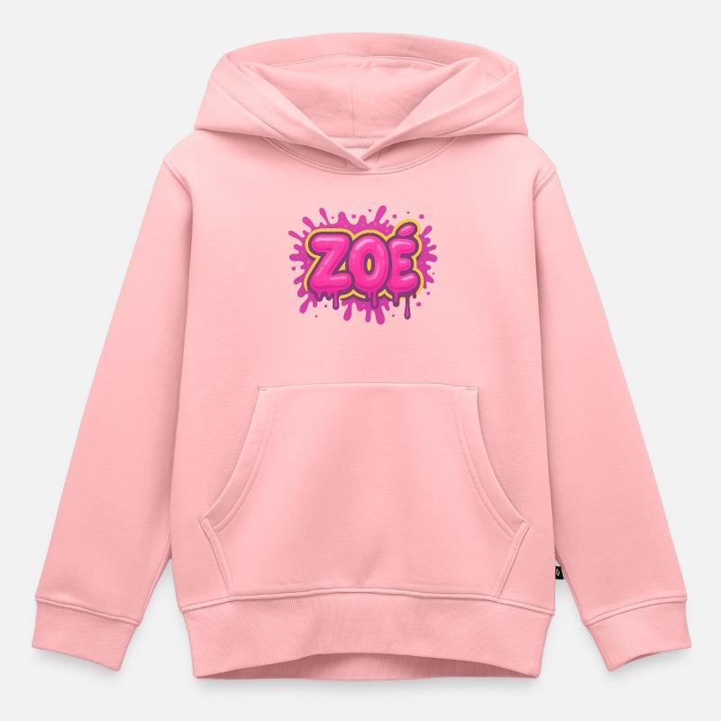 Graffiti  Zoé Prénom cadeau idéal imprimable - Sweat Premium à capuche enfant bio - rose