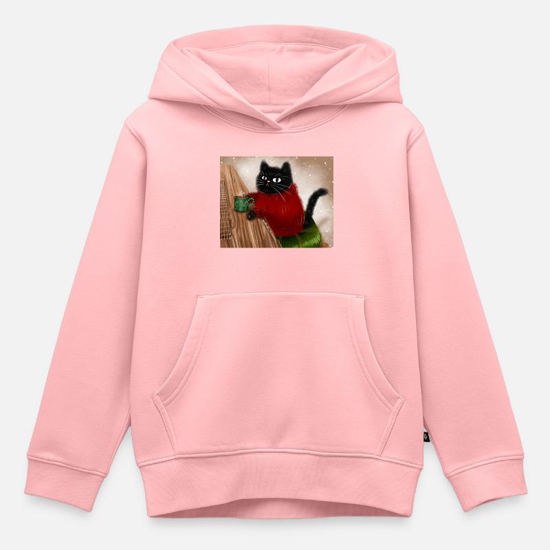 Chat en pull - Sweat Premium à capuche enfant bio - rose