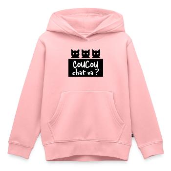 Coucou chat va ? - Sweat Premium à capuche enfant bio - rose - Devant - AI Model Kid Female (0cm)