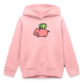 Tirelire - notes 3 - Sweat Premium à capuche enfant bio - rose - Devant - AI Model Kid Female (0cm)