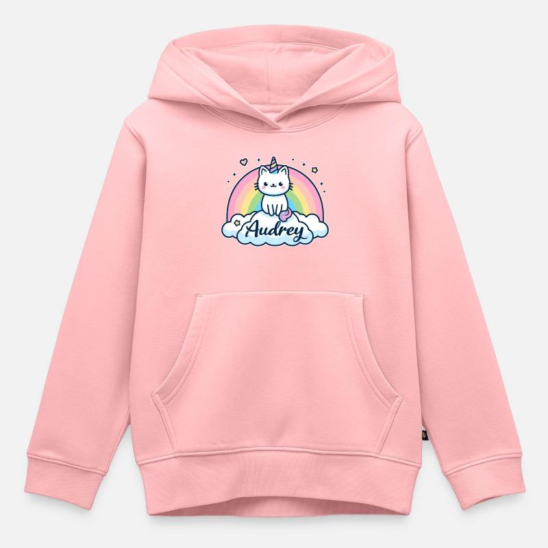 Audrey Nom Prénom Licorne Chat - Sweat Premium à capuche enfant bio - rose