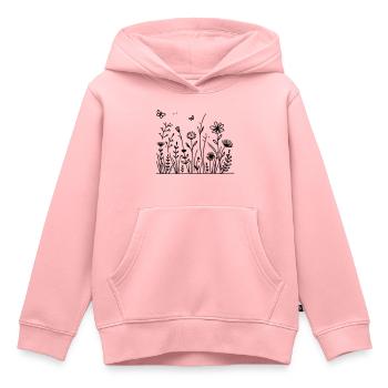 Prairie fleurie avec papillon - Sweat Premium à capuche enfant bio - rose - Devant - AI Model Kid Female (0cm)