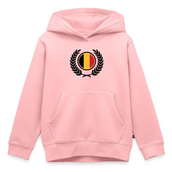 Belgique (drapeau & couronne de laurier) - Sweat Premium à capuche enfant bio - rose - Devant - AI Model Kid Female (0cm)