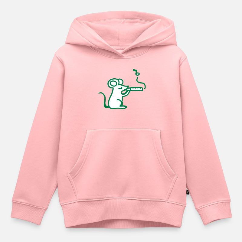 Souris mignonne avec flûte - Sweat Premium à capuche enfant bio - rose