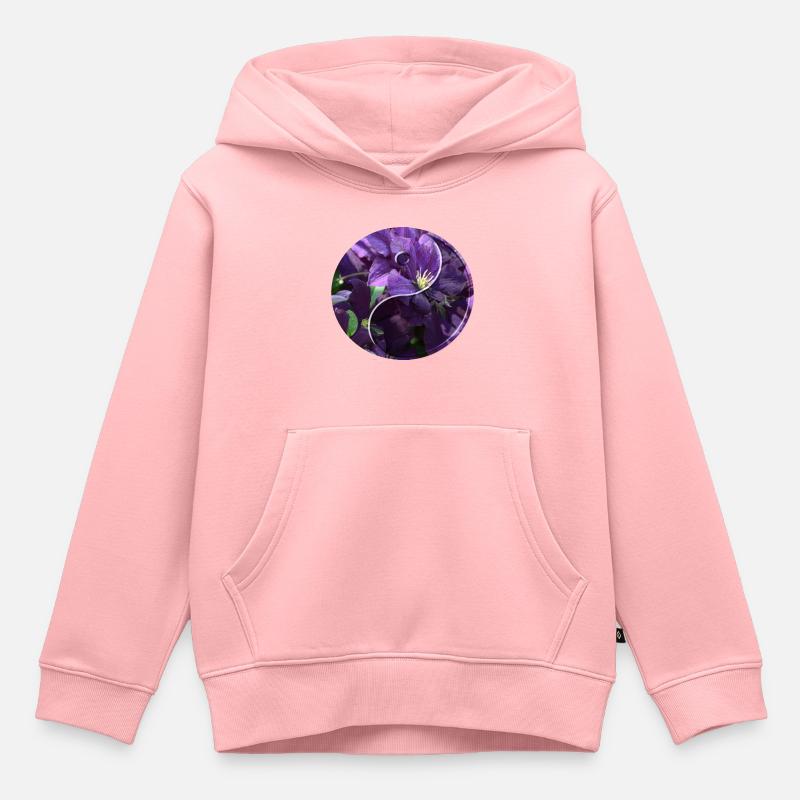 Fleurs yin yang - Sweat Premium à capuche enfant bio - rose