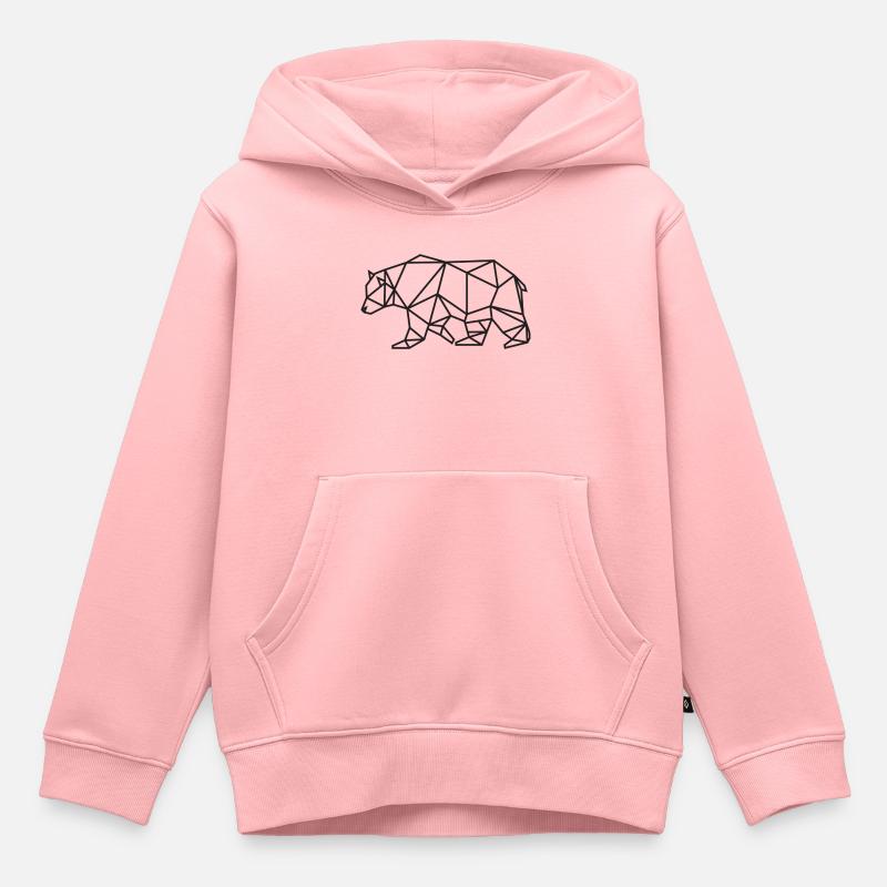 Ours noir géométrique - Sweat Premium à capuche enfant bio - rose