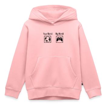 Jeux - votre monde, mon monde - Sweat Premium à capuche enfant bio - rose - Devant - AI Model Kid Female (0cm)