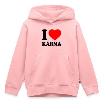 I love karma - Sweat Premium à capuche enfant bio - rose - Devant - AI Model Kid Female (0cm)