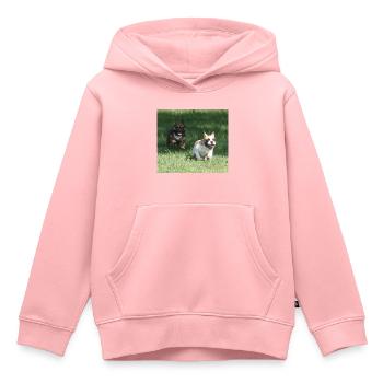 Angel et Wanda nos Français Bulldogs - Sweat Premium à capuche enfant bio - rose - Devant - AI Model Kid Female (0cm)