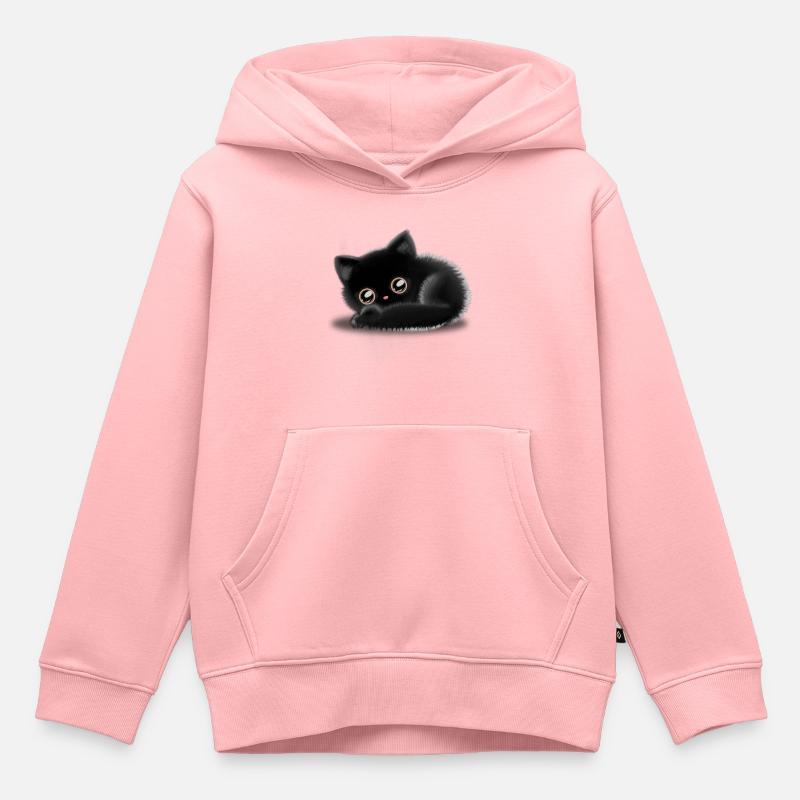 Chat noir 🐈 ⬛ - Sweat Premium à capuche enfant bio - rose