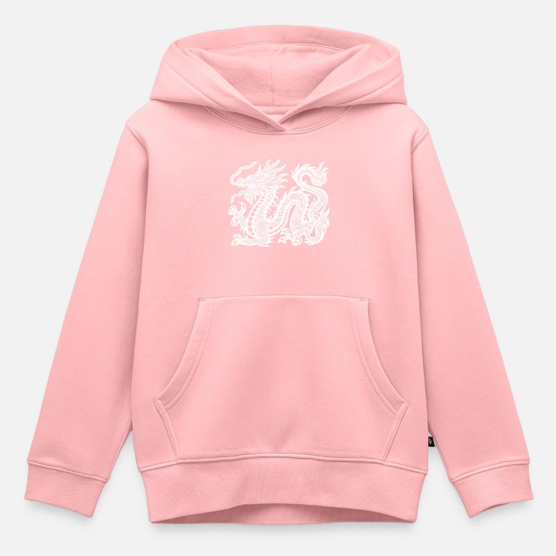Dragon chinois blanc - Sweat Premium à capuche enfant bio - rose