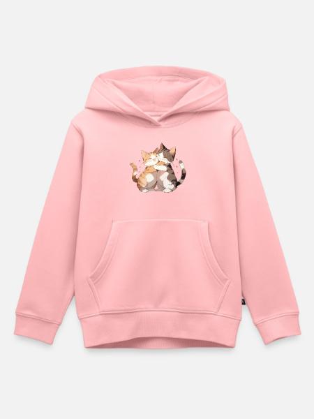 Gatti, Amore, Abbraccio, Coccola, Cuore, Carino, Carino - Felpa Premium con cappuccio bambino bio - rosa
