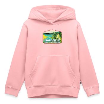 Retro badge, Marseille France Les Calanques - Kids Premium Organic Hoodie - rose - Front - AI Model Kid Female (0cm)