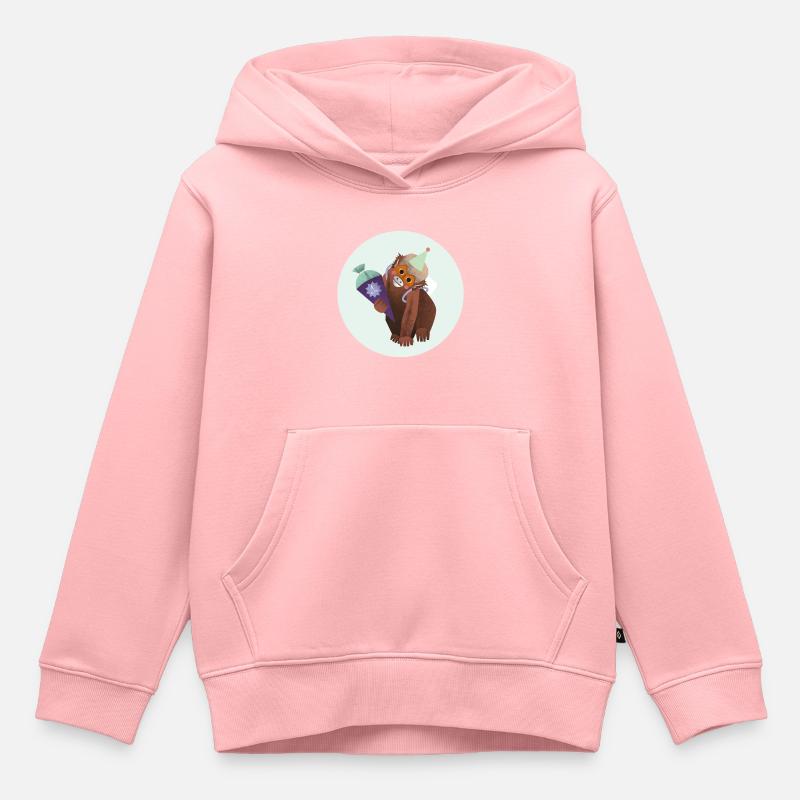 Singe avec cône d’école - Sweat Premium à capuche enfant bio - rose