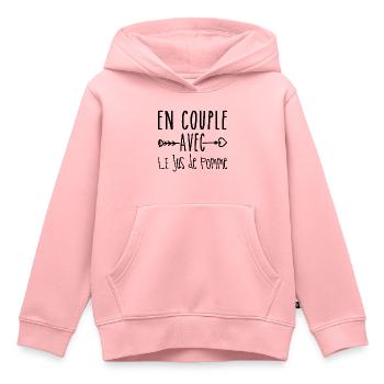 En Couple avec Jus de pomme, Fans de Jus de pomme - Sweat Premium à capuche enfant bio - rose - Devant - AI Model Kid Female (0cm)