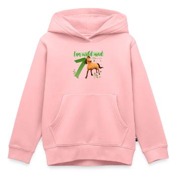 Spirit I'm wild and 7 Anniversaire Tenue Cadeau - Sweat Premium à capuche enfant bio - rose - Devant - AI Model Kid Female (0cm)