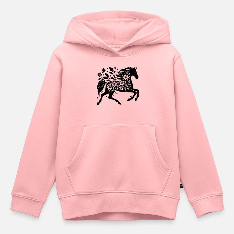 Fleurs De Silhouette De Cheval - Sweat Premium à capuche enfant bio - rose