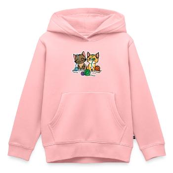 Mes chats s’amusent avec ma laine ! - Sweat Premium à capuche enfant bio - rose - Devant - AI Model Kid Female (0cm)