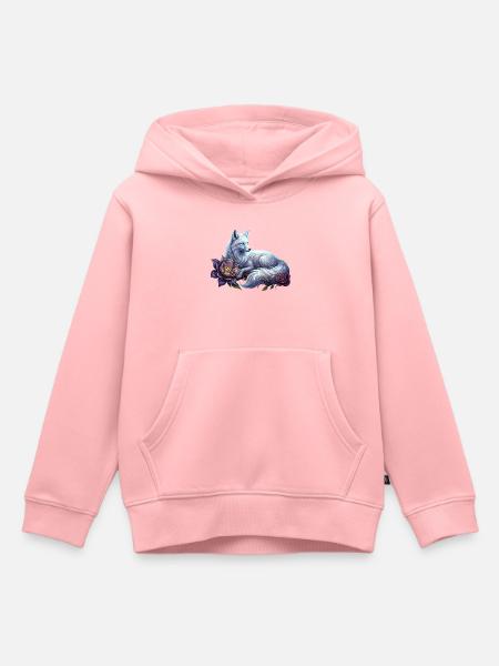 Himmelblauer Wolf unter Blumen - Kinder Premium Organic Hoodie - Rosa