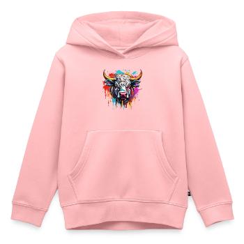 Taureau / Taureau / Animal / Cornes / Tauromachie - Sweat Premium à capuche enfant bio - rose - Devant - AI Model Kid Female (0cm)
