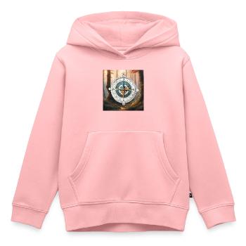 Boussole / Direction cardinale / Voyage / Survie - Sweat Premium à capuche enfant bio - rose - Devant - AI Model Kid Female (0cm)