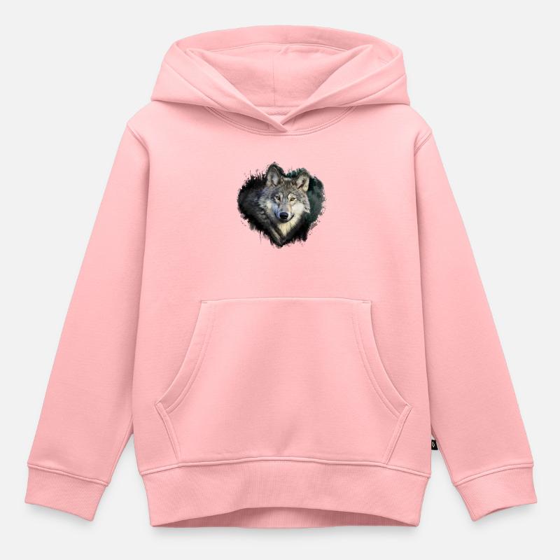 Loup Amour - Sweat Premium à capuche enfant bio - rose