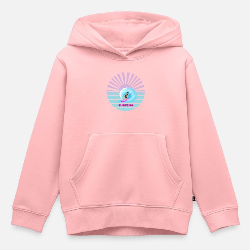 Surfer coucher de soleil vagues - Sweat Premium à capuche enfant bio - rose