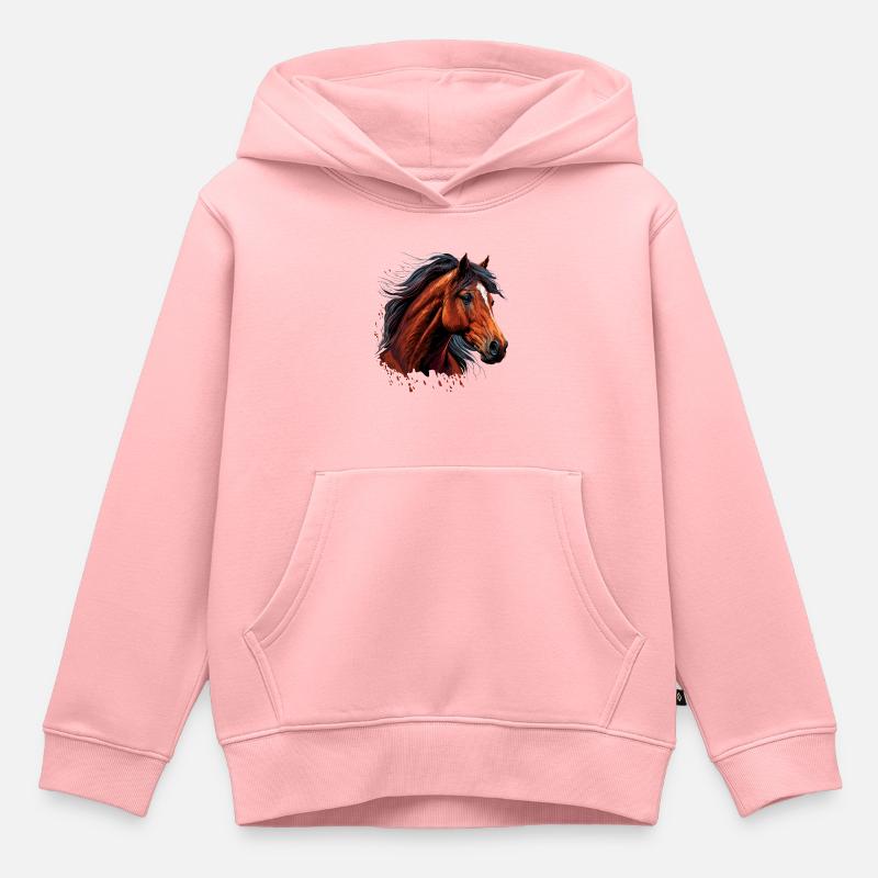 Visage de cheval - Sweat Premium à capuche enfant bio - rose