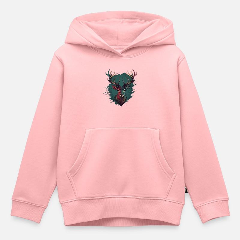 Tête de cerf - Sweat Premium à capuche enfant bio - rose