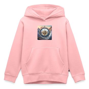 Boussole / Direction cardinale / Voyage / Survie - Sweat Premium à capuche enfant bio - rose - Devant - AI Model Kid Female (0cm)