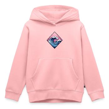 logo vague, forme de losange, dessin océan - Sweat Premium à capuche enfant bio - rose - Devant - AI Model Kid Female (0cm)