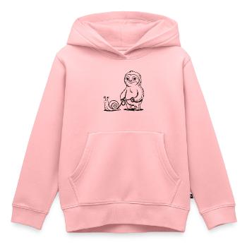 Paresseux et escargot - Se promener - Sweat Premium à capuche enfant bio - rose - Devant - AI Model Kid Female (0cm)