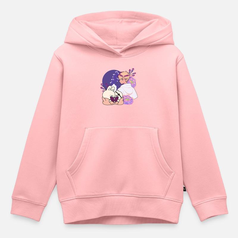 Anime Boy et Animaux avec un dessin cache-œil - Sweat Premium à capuche enfant bio - rose