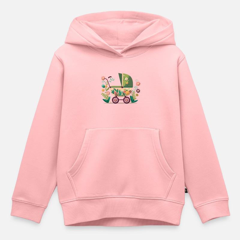 Poussette fleurie 1 - Sweat Premium à capuche enfant bio - rose
