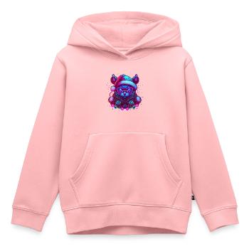 Noël Synthwave Kitty - Sweat Premium à capuche enfant bio - rose - Devant - AI Model Kid Female (0cm)