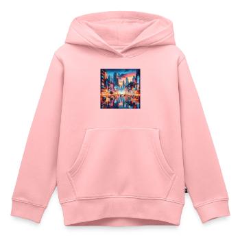 Neo Tokyo la nuit, métropole, Japon, grande ville - Sweat Premium à capuche enfant bio - rose - Devant - AI Model Kid Female (0cm)