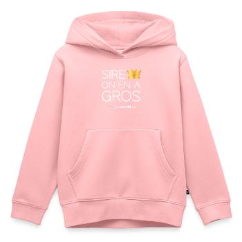 Citation Perceval et Karadoc - Sire on en a gros - Sweat Premium à capuche enfant bio - rose - Devant - AI Model Kid Female (0cm)