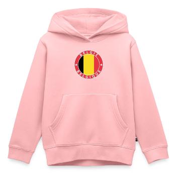 Belgique - Sweat Premium à capuche enfant bio - rose - Devant - AI Model Kid Female (0cm)