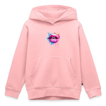 Lèvres colorées embrassant la bouche visage de femme - Sweat Premium à capuche enfant bio - rose - Devant - AI Model Kid Female (0cm)