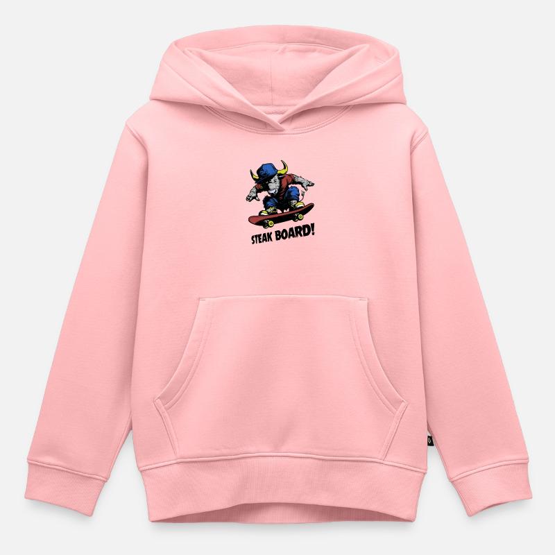 STEAK BOARD ! (skate) - Sweat Premium à capuche enfant bio - rose