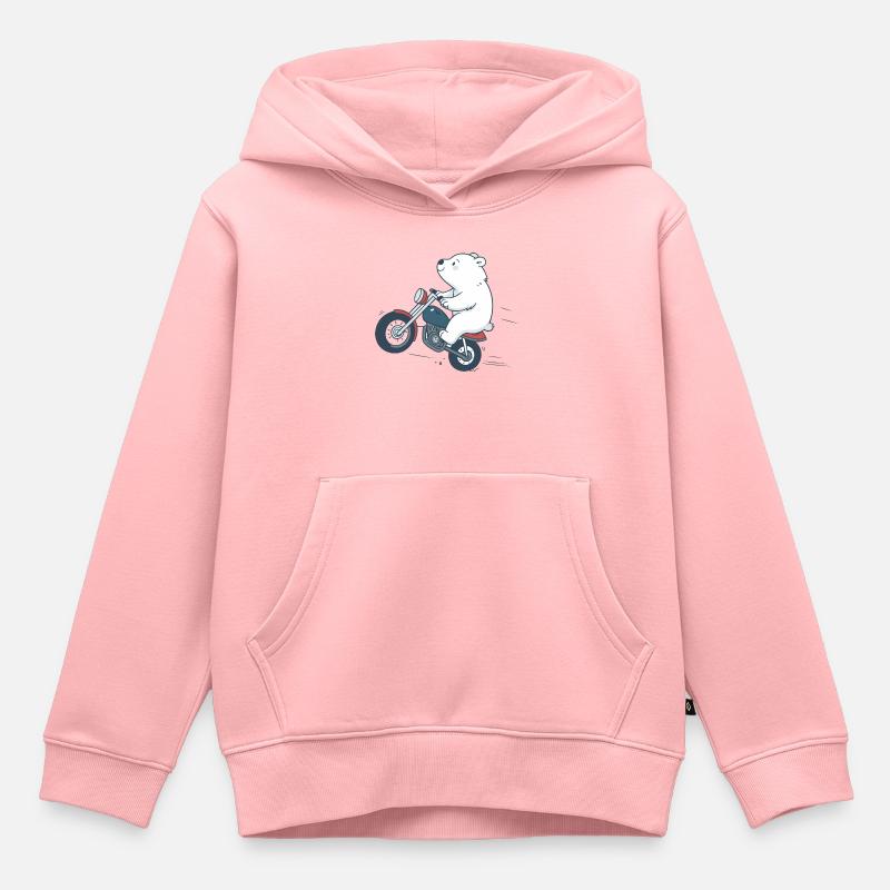 Ours motard sur route audacieuse - Sweat Premium à capuche enfant bio - rose