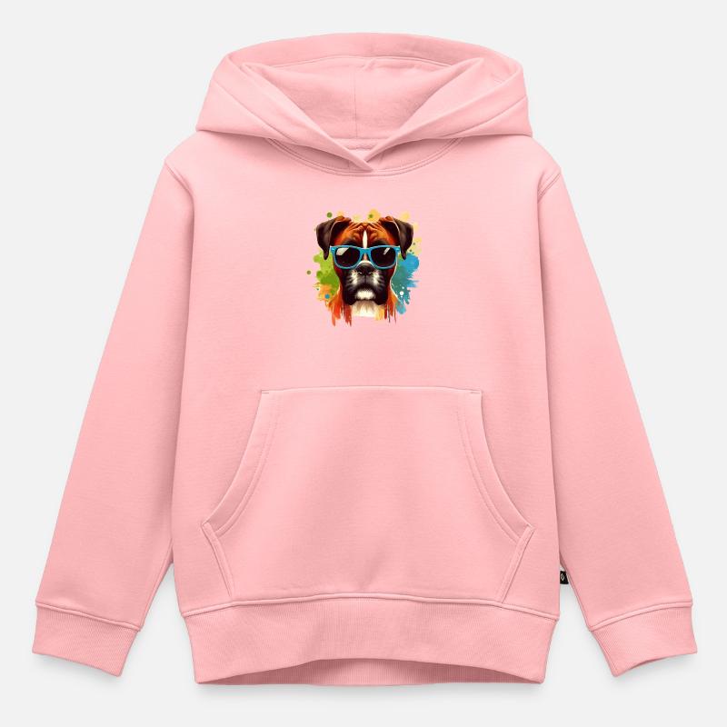 Boxer coloré chien Splash Art - Sweat Premium à capuche enfant bio - rose