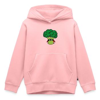 Super-héros de légumes au brocoli drôle avec cape de masque - Sweat Premium à capuche enfant bio - rose - Devant - AI Model Kid Female (0cm)